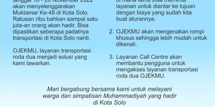 Ojekmu.48 Siap Beroperasi Layani Warga Dan Penggembira Muktamar 48